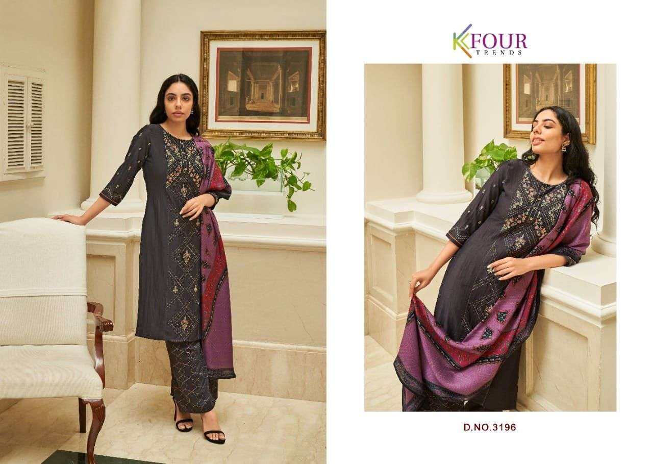 GLITTER BY KFOUR TRENDS 3191 TO 3196 SERIES BEAUTIFUL SUITS COLORFUL STYLISH FANCY CASUAL WEAR & ETHNIC WEAR CHINNON SILK DRESSES AT WHOLESALE PRICE