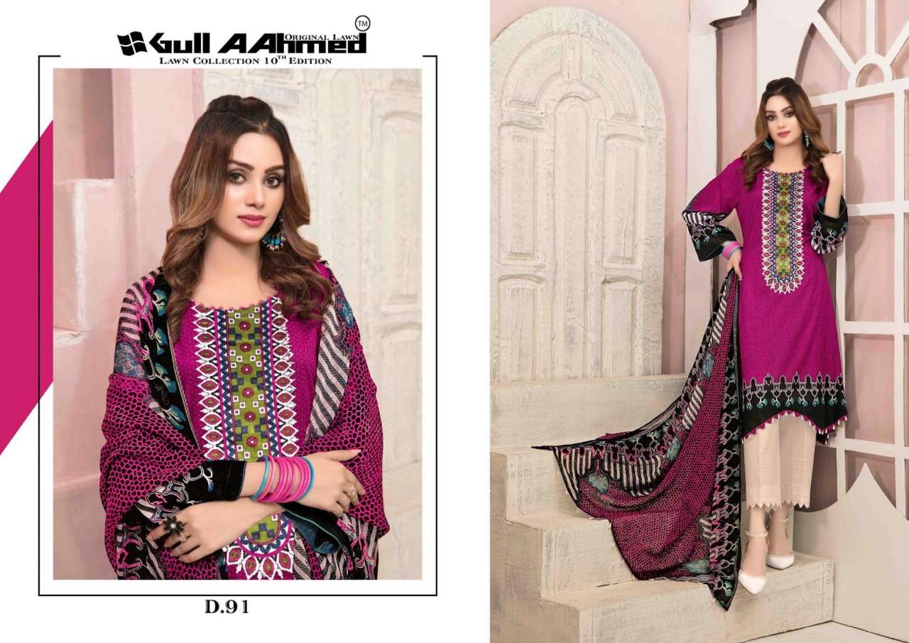 GUL AHMED VOL-10 BY FASHID WHOLESALE 91 TO 100 SERIES BEAUTIFUL SUITS COLORFUL STYLISH FANCY CASUAL WEAR & ETHNIC WEAR PURE LAWN PRINT DRESSES AT WHOLESALE PRICE