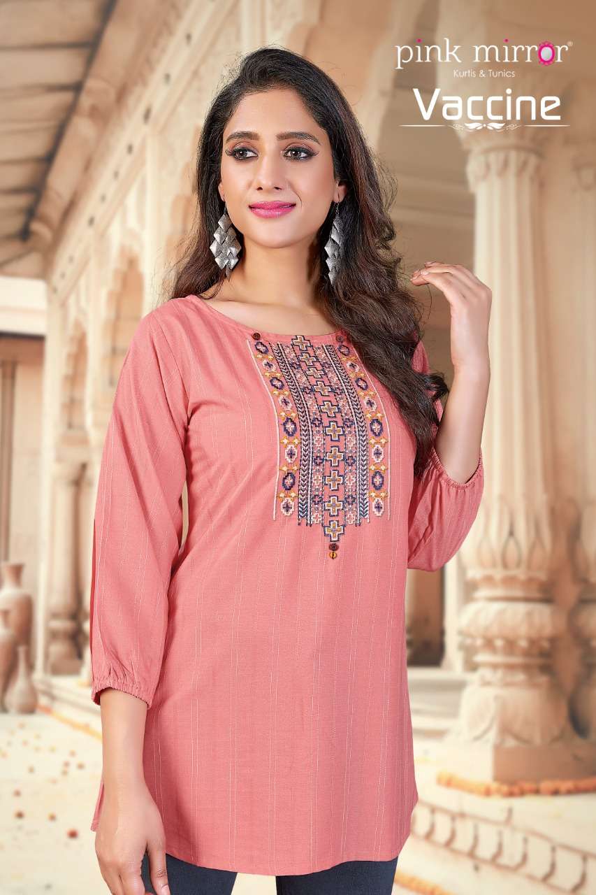 VACCINE BY PINK MIRROR 01 TO 06 SERIES DESIGNER STYLISH FANCY COLORFUL BEAUTIFUL PARTY WEAR & ETHNIC WEAR COLLECTION VISCOSE EMBROIDERED TOPS AT WHOLESALE PRICE