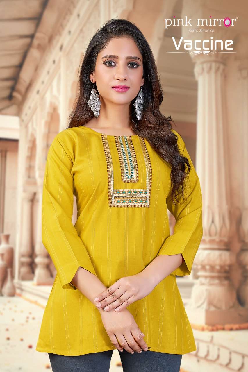 VACCINE BY PINK MIRROR 01 TO 06 SERIES DESIGNER STYLISH FANCY COLORFUL BEAUTIFUL PARTY WEAR & ETHNIC WEAR COLLECTION VISCOSE EMBROIDERED TOPS AT WHOLESALE PRICE