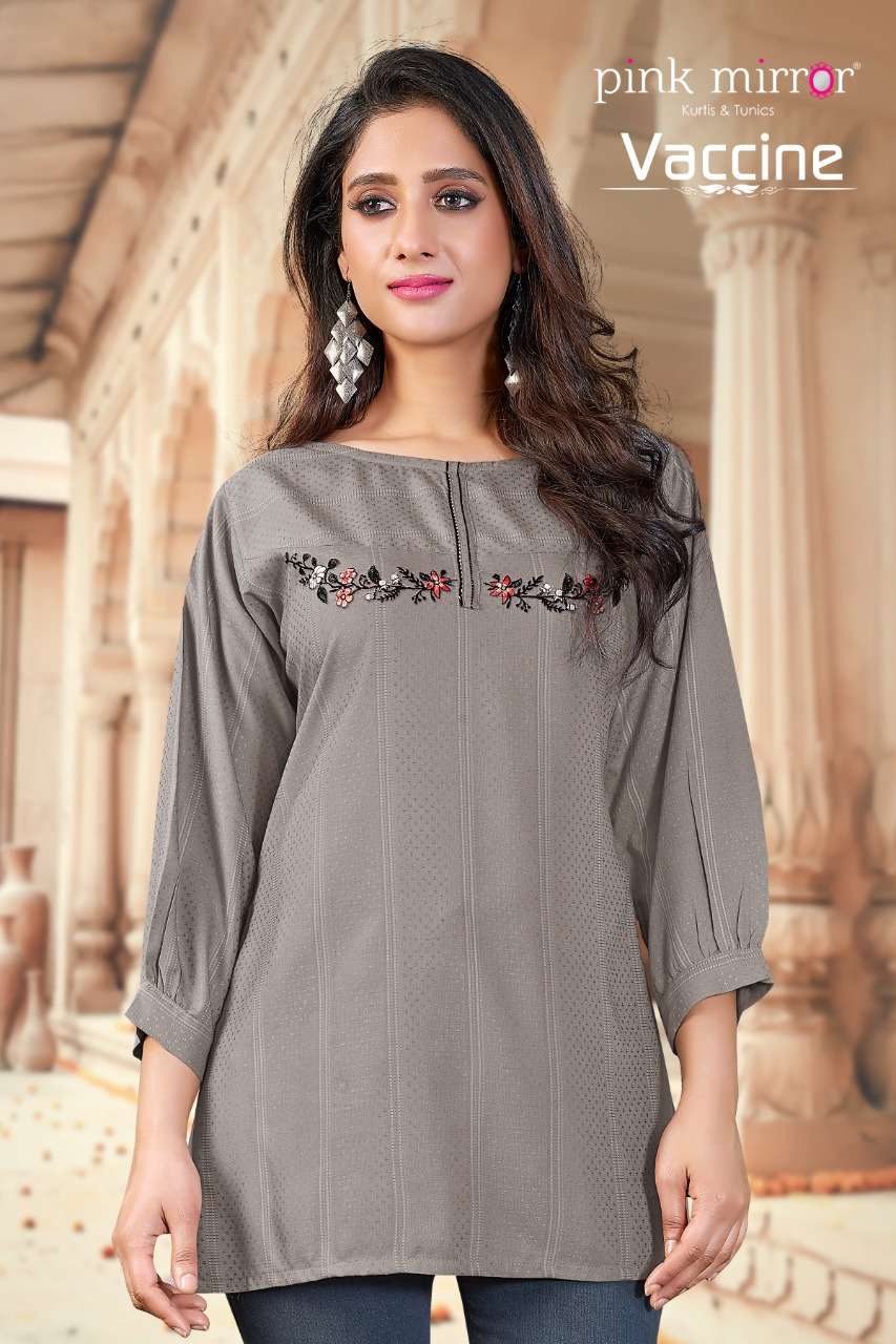 VACCINE BY PINK MIRROR 01 TO 06 SERIES DESIGNER STYLISH FANCY COLORFUL BEAUTIFUL PARTY WEAR & ETHNIC WEAR COLLECTION VISCOSE EMBROIDERED TOPS AT WHOLESALE PRICE