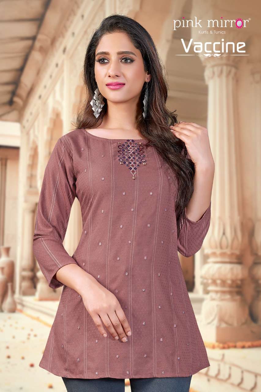 VACCINE BY PINK MIRROR 01 TO 06 SERIES DESIGNER STYLISH FANCY COLORFUL BEAUTIFUL PARTY WEAR & ETHNIC WEAR COLLECTION VISCOSE EMBROIDERED TOPS AT WHOLESALE PRICE
