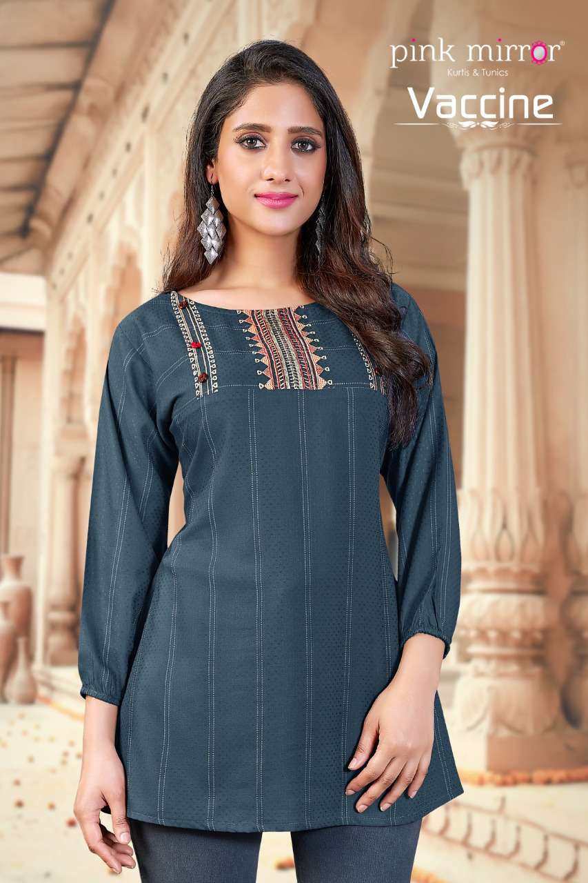 VACCINE BY PINK MIRROR 01 TO 06 SERIES DESIGNER STYLISH FANCY COLORFUL BEAUTIFUL PARTY WEAR & ETHNIC WEAR COLLECTION VISCOSE EMBROIDERED TOPS AT WHOLESALE PRICE