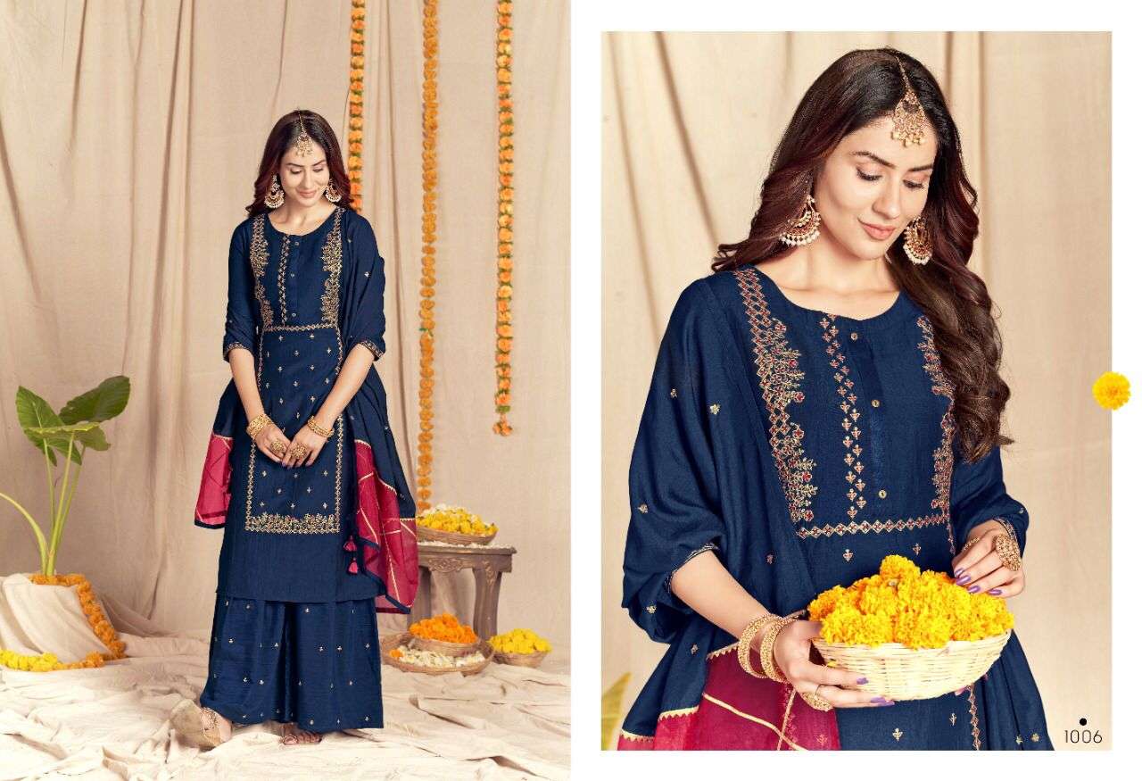 BLOOM BY SWEETY FASHION 1001 TO 1006 SERIES BEAUTIFUL SHARARA SUITS COLORFUL STYLISH FANCY CASUAL WEAR & ETHNIC WEAR FANCY SILK DRESSES AT WHOLESALE PRICE