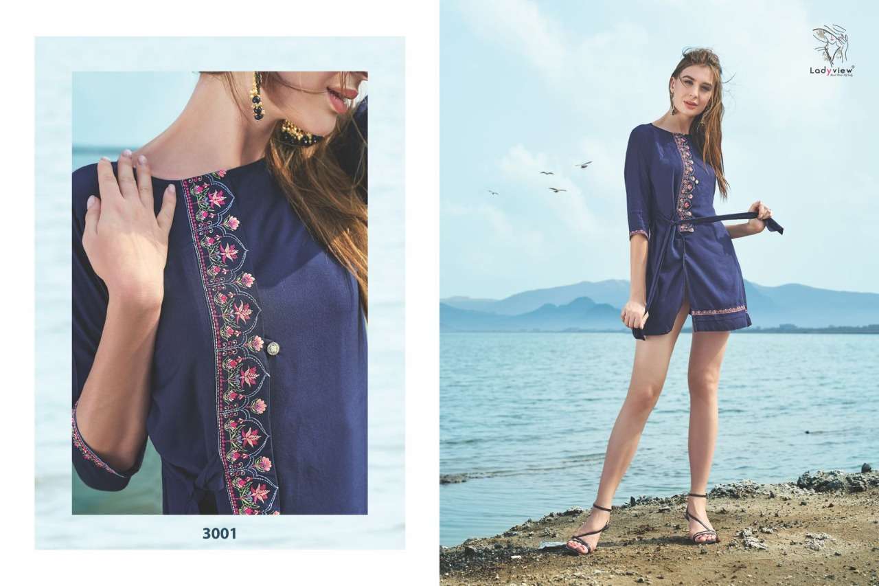 FARMAISH VOL-3 BY LADY VIEW 3001 TO 3008 SERIES BEAUTIFUL STYLISH FANCY COLORFUL CASUAL WEAR & ETHNIC WEAR HEAVY RAYON EMBROIDERED TOPS AT WHOLESALE PRICE