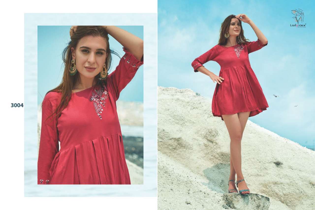 FARMAISH VOL-3 BY LADY VIEW 3001 TO 3008 SERIES BEAUTIFUL STYLISH FANCY COLORFUL CASUAL WEAR & ETHNIC WEAR HEAVY RAYON EMBROIDERED TOPS AT WHOLESALE PRICE