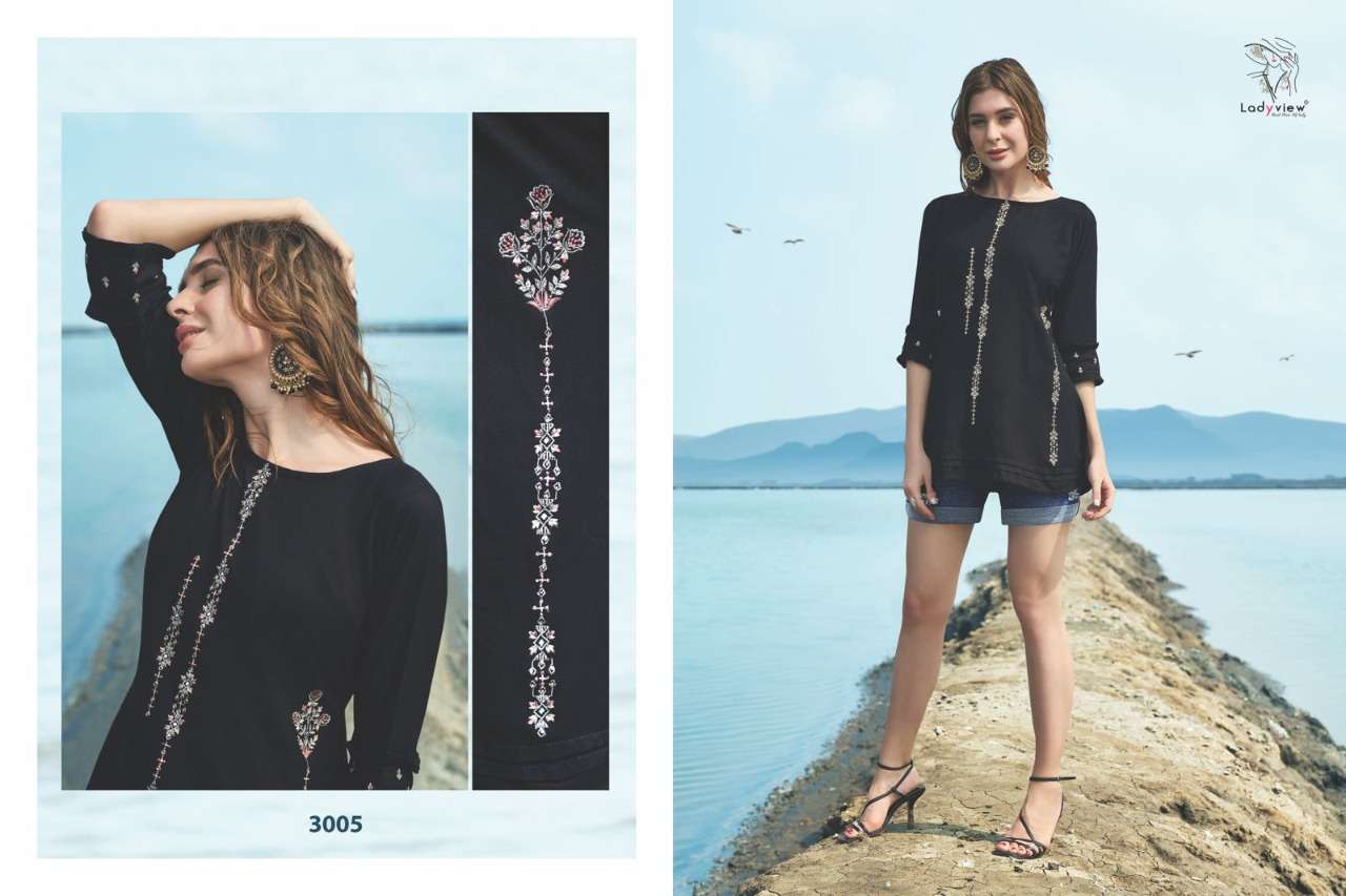 FARMAISH VOL-3 BY LADY VIEW 3001 TO 3008 SERIES BEAUTIFUL STYLISH FANCY COLORFUL CASUAL WEAR & ETHNIC WEAR HEAVY RAYON EMBROIDERED TOPS AT WHOLESALE PRICE