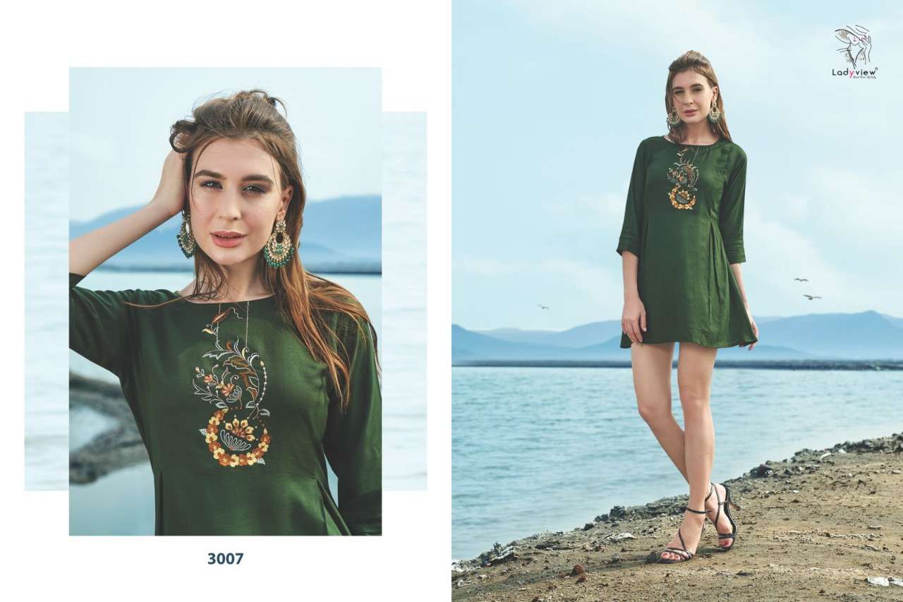 FARMAISH VOL-3 BY LADY VIEW 3001 TO 3008 SERIES BEAUTIFUL STYLISH FANCY COLORFUL CASUAL WEAR & ETHNIC WEAR HEAVY RAYON EMBROIDERED TOPS AT WHOLESALE PRICE