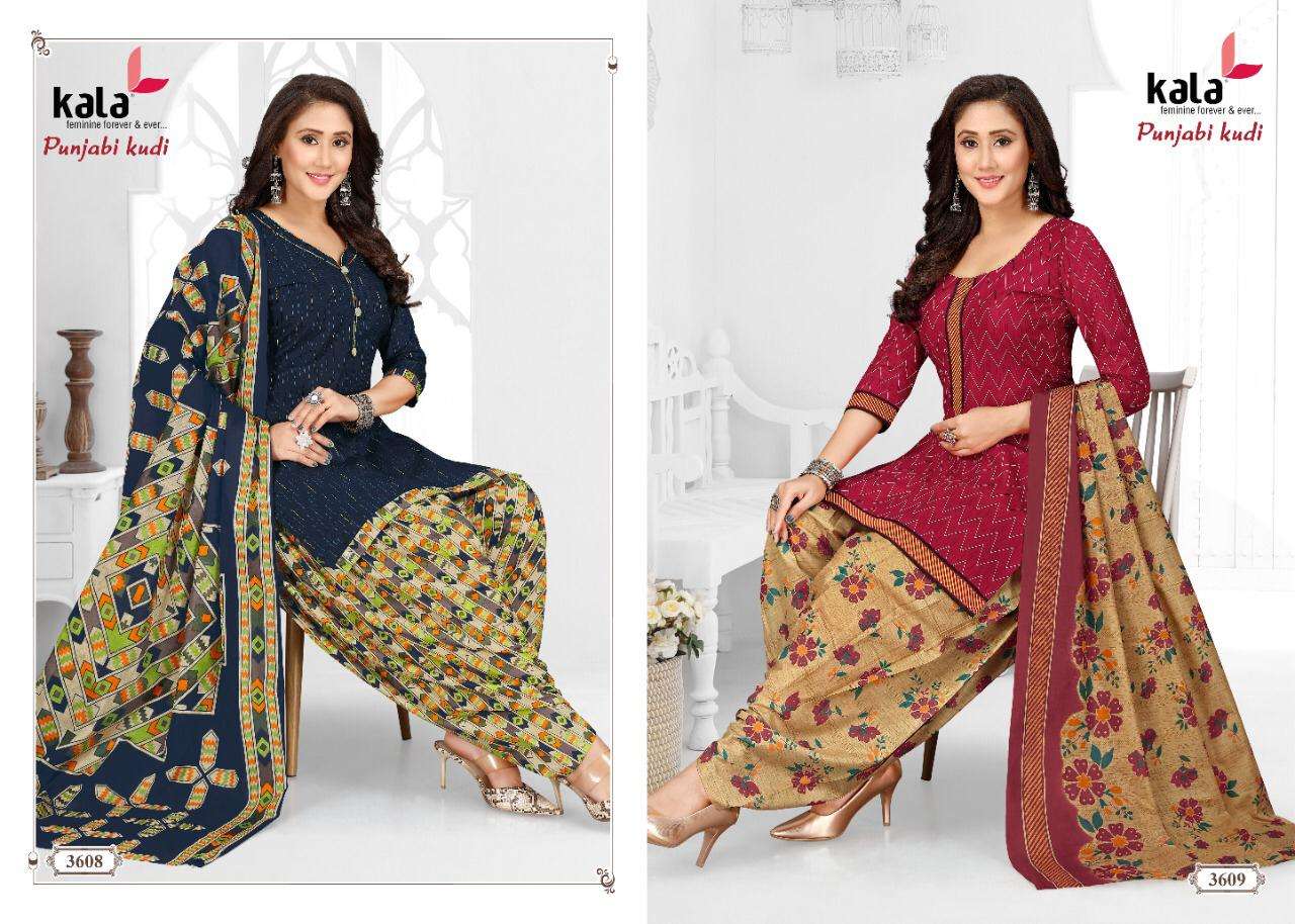 PUNJABI KUDI VOL-2 BY KALA 3601 TO 3612 SERIES BEAUTIFUL WINTER COLLECTION SUITS STYLISH FANCY COLORFUL CASUAL WEAR & ETHNIC WEAR COTTON PRINT DRESSES AT WHOLESALE PRICE