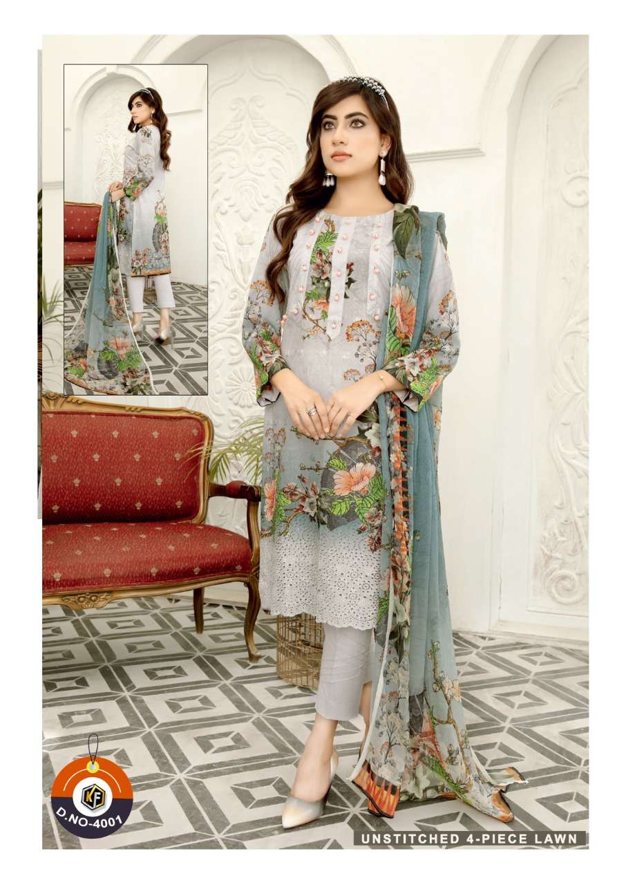 SOBIA NAZIR VOL-4 BY KEVAL FAB 4001 TO 4006 SERIES BEAUTIFUL STYLISH SUITS FANCY COLORFUL CASUAL WEAR & ETHNIC WEAR & READY TO WEAR HEAVY COTTON PRINTED DRESSES AT WHOLESALE PRICE