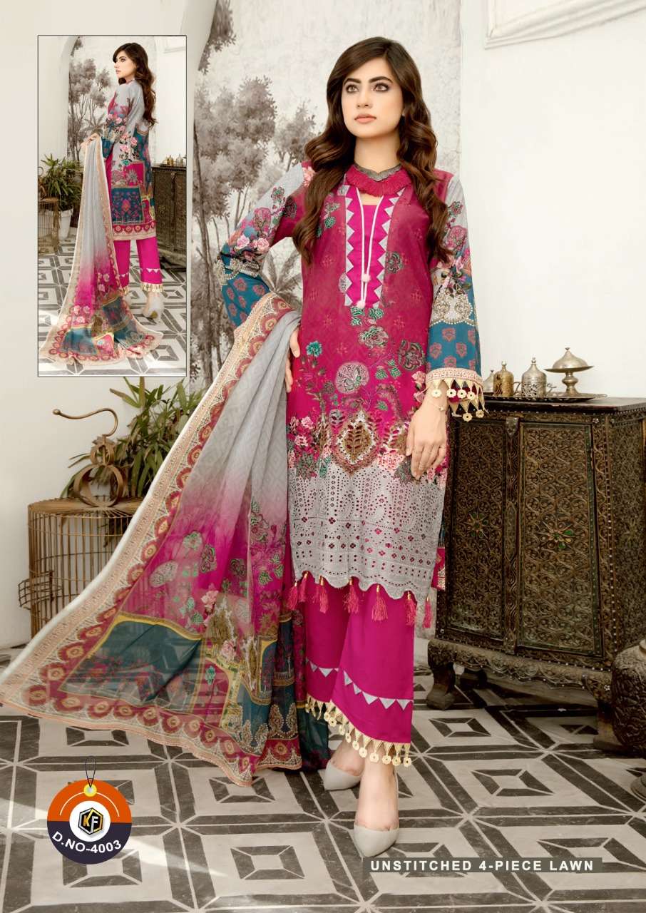 SOBIA NAZIR VOL-4 BY KEVAL FAB 4001 TO 4006 SERIES BEAUTIFUL STYLISH SUITS FANCY COLORFUL CASUAL WEAR & ETHNIC WEAR & READY TO WEAR HEAVY COTTON PRINTED DRESSES AT WHOLESALE PRICE