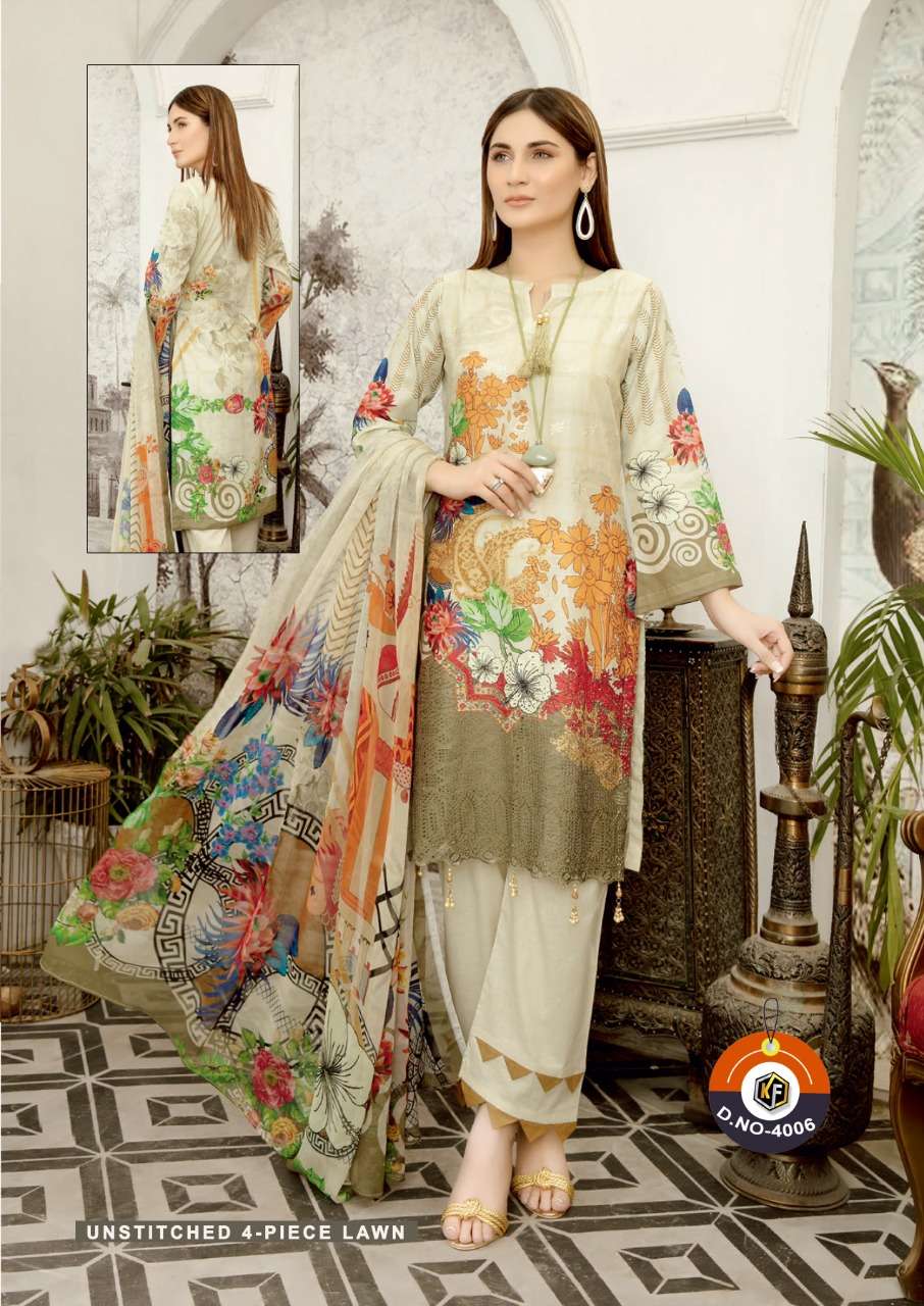 SOBIA NAZIR VOL-4 BY KEVAL FAB 4001 TO 4006 SERIES BEAUTIFUL STYLISH SUITS FANCY COLORFUL CASUAL WEAR & ETHNIC WEAR & READY TO WEAR HEAVY COTTON PRINTED DRESSES AT WHOLESALE PRICE