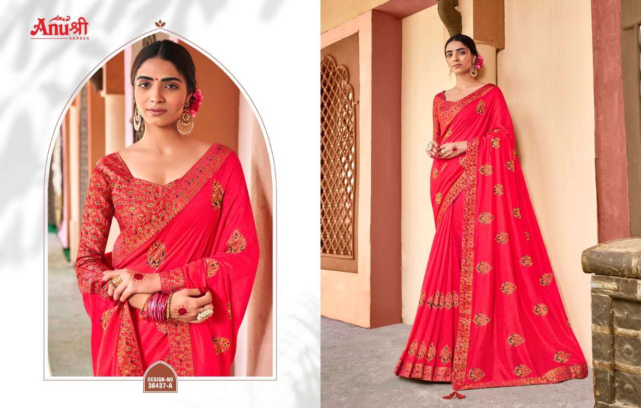 MOR PANKH BY ANUSHREE 36437-A TO 36437-H SERIES INDIAN TRADITIONAL WEAR COLLECTION BEAUTIFUL STYLISH FANCY COLORFUL PARTY WEAR & OCCASIONAL WEAR GEORGETTE SAREES AT WHOLESALE PRICE