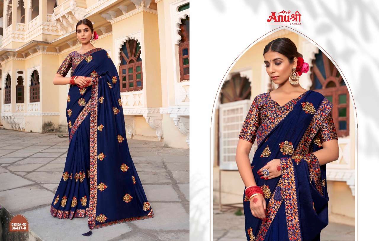 MOR PANKH BY ANUSHREE 36437-A TO 36437-H SERIES INDIAN TRADITIONAL WEAR COLLECTION BEAUTIFUL STYLISH FANCY COLORFUL PARTY WEAR & OCCASIONAL WEAR GEORGETTE SAREES AT WHOLESALE PRICE