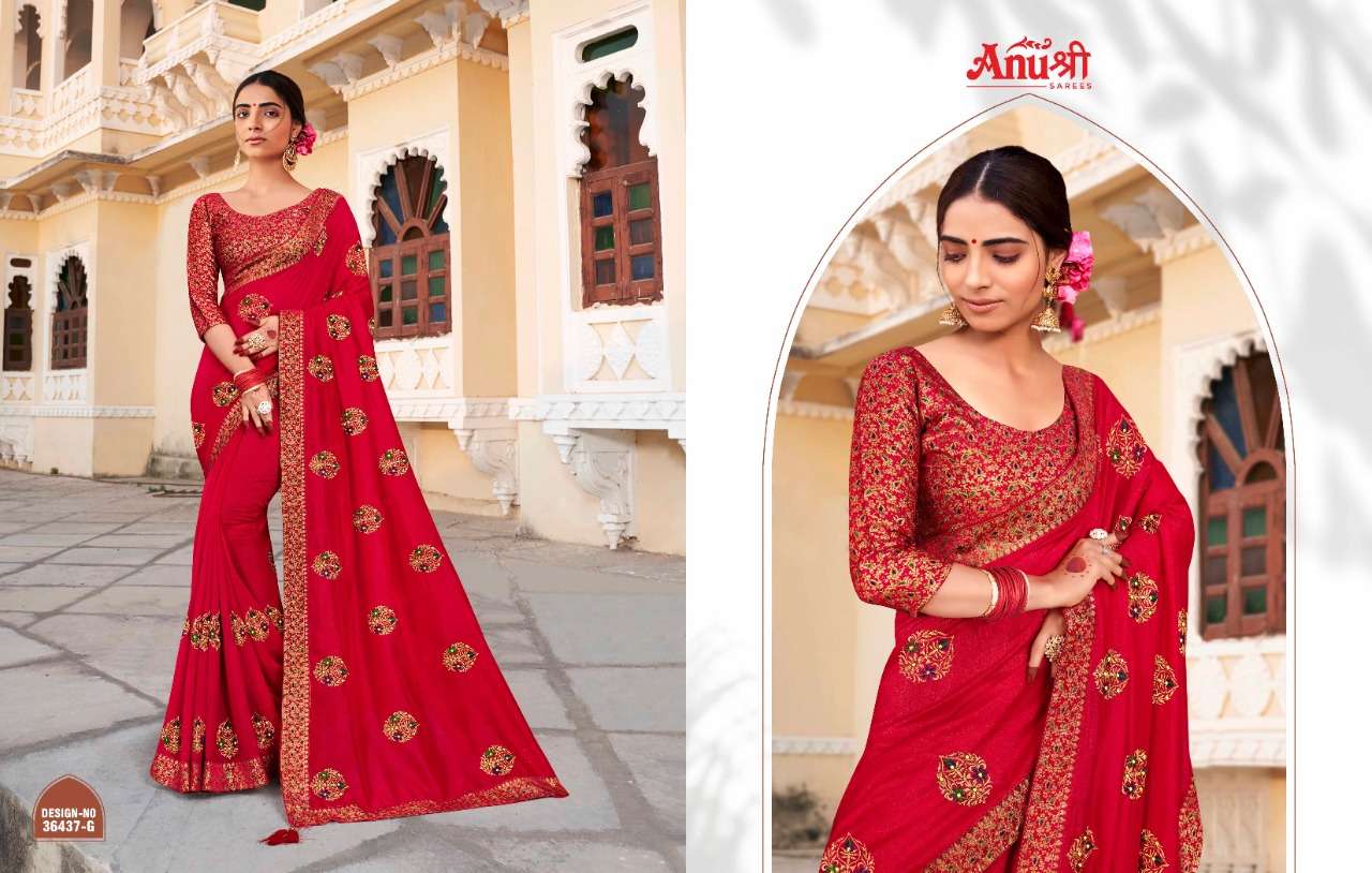 MOR PANKH BY ANUSHREE 36437-A TO 36437-H SERIES INDIAN TRADITIONAL WEAR COLLECTION BEAUTIFUL STYLISH FANCY COLORFUL PARTY WEAR & OCCASIONAL WEAR GEORGETTE SAREES AT WHOLESALE PRICE