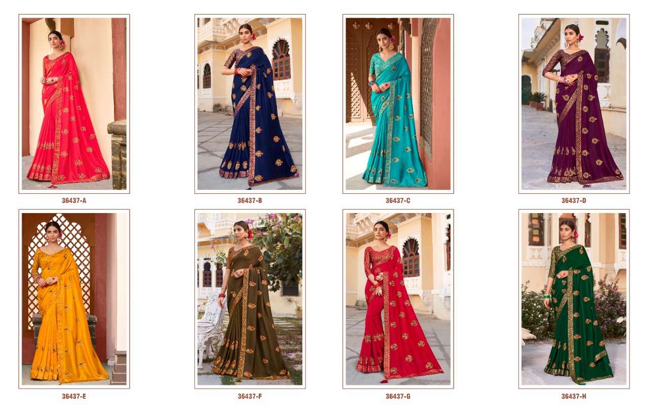 MOR PANKH BY ANUSHREE 36437-A TO 36437-H SERIES INDIAN TRADITIONAL WEAR COLLECTION BEAUTIFUL STYLISH FANCY COLORFUL PARTY WEAR & OCCASIONAL WEAR GEORGETTE SAREES AT WHOLESALE PRICE