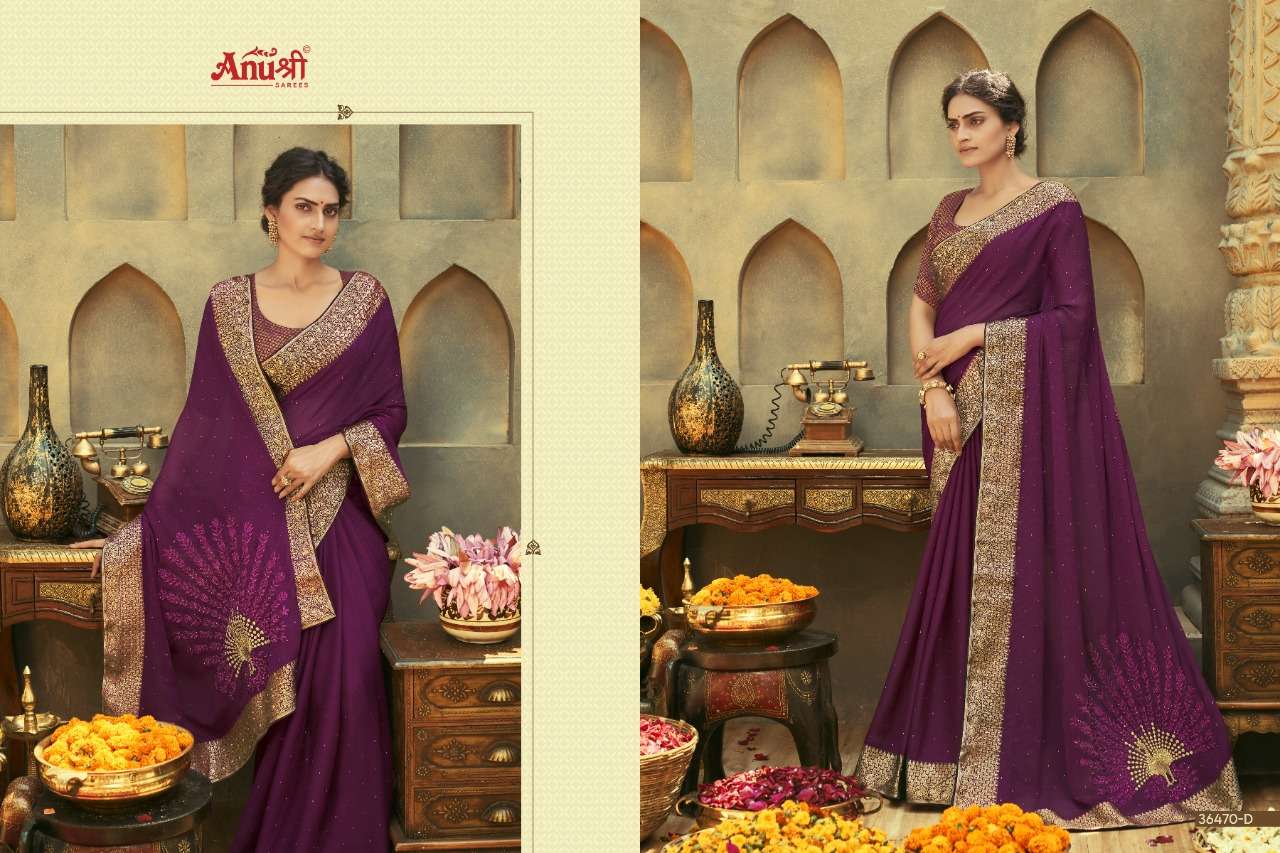 KAMAKSHYA BY ANUSHREE 36470-A TO 36470-H SERIES INDIAN TRADITIONAL WEAR COLLECTION BEAUTIFUL STYLISH FANCY COLORFUL PARTY WEAR & OCCASIONAL WEAR CHIFFON SAREES AT WHOLESALE PRICE