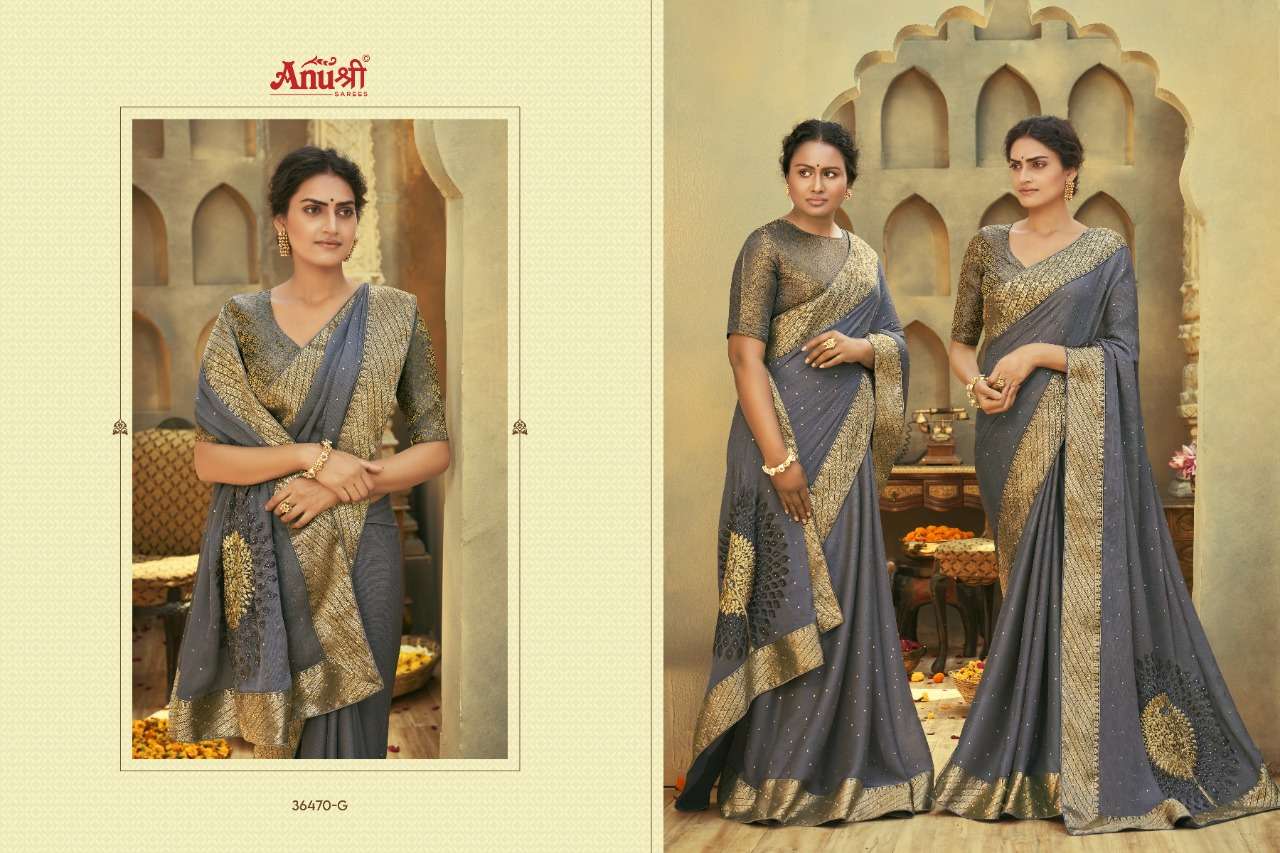 KAMAKSHYA BY ANUSHREE 36470-A TO 36470-H SERIES INDIAN TRADITIONAL WEAR COLLECTION BEAUTIFUL STYLISH FANCY COLORFUL PARTY WEAR & OCCASIONAL WEAR CHIFFON SAREES AT WHOLESALE PRICE