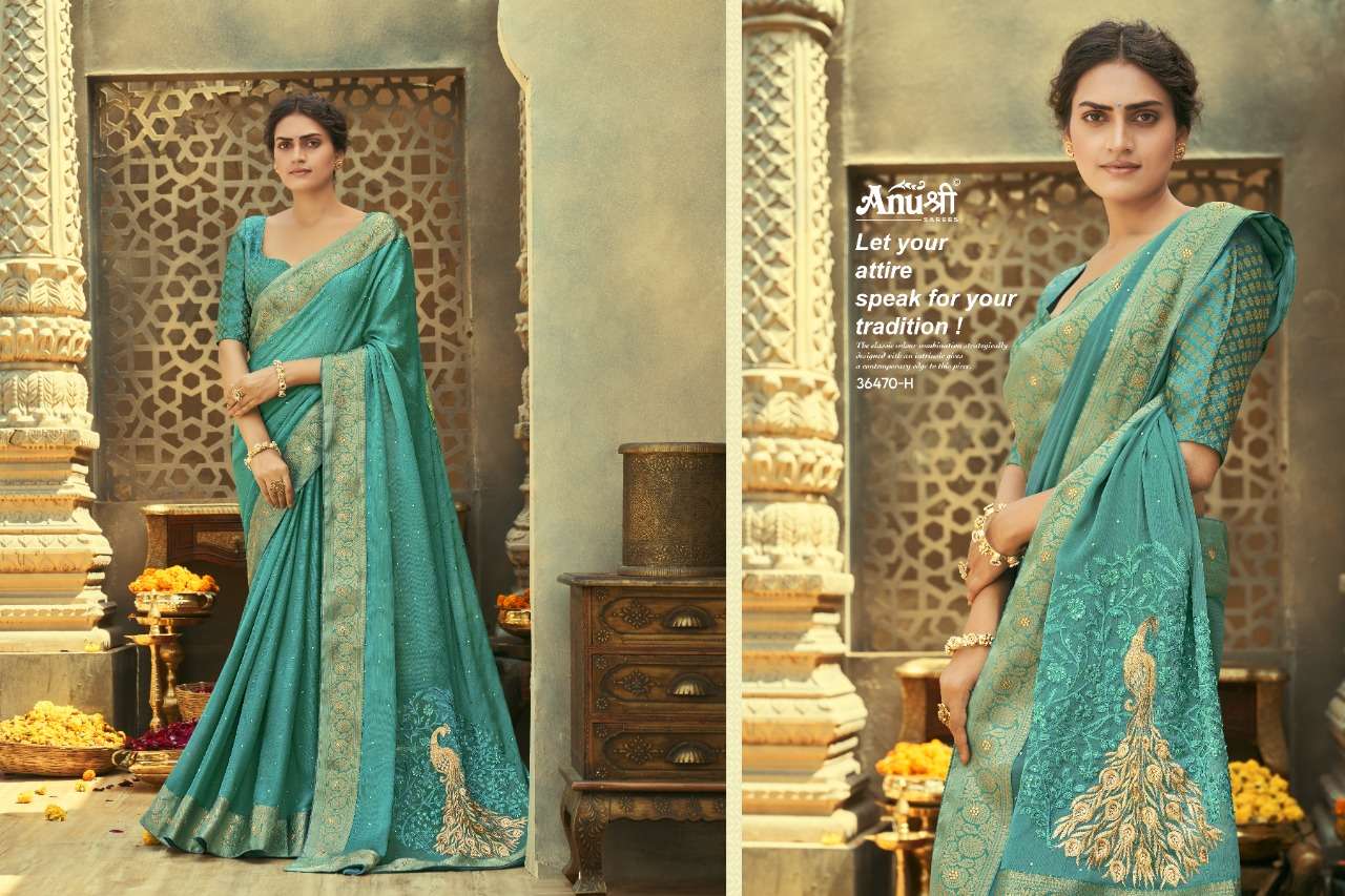 KAMAKSHYA BY ANUSHREE 36470-A TO 36470-H SERIES INDIAN TRADITIONAL WEAR COLLECTION BEAUTIFUL STYLISH FANCY COLORFUL PARTY WEAR & OCCASIONAL WEAR CHIFFON SAREES AT WHOLESALE PRICE