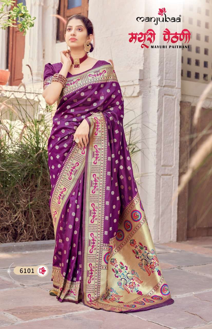 MAYURI PAITHANI BY MANJUBAA CLOTHING 6101 TO 6108 SERIES INDIAN TRADITIONAL WEAR COLLECTION BEAUTIFUL STYLISH FANCY COLORFUL PARTY WEAR & OCCASIONAL WEAR PAITHANI SILK SAREES AT WHOLESALE PRICE