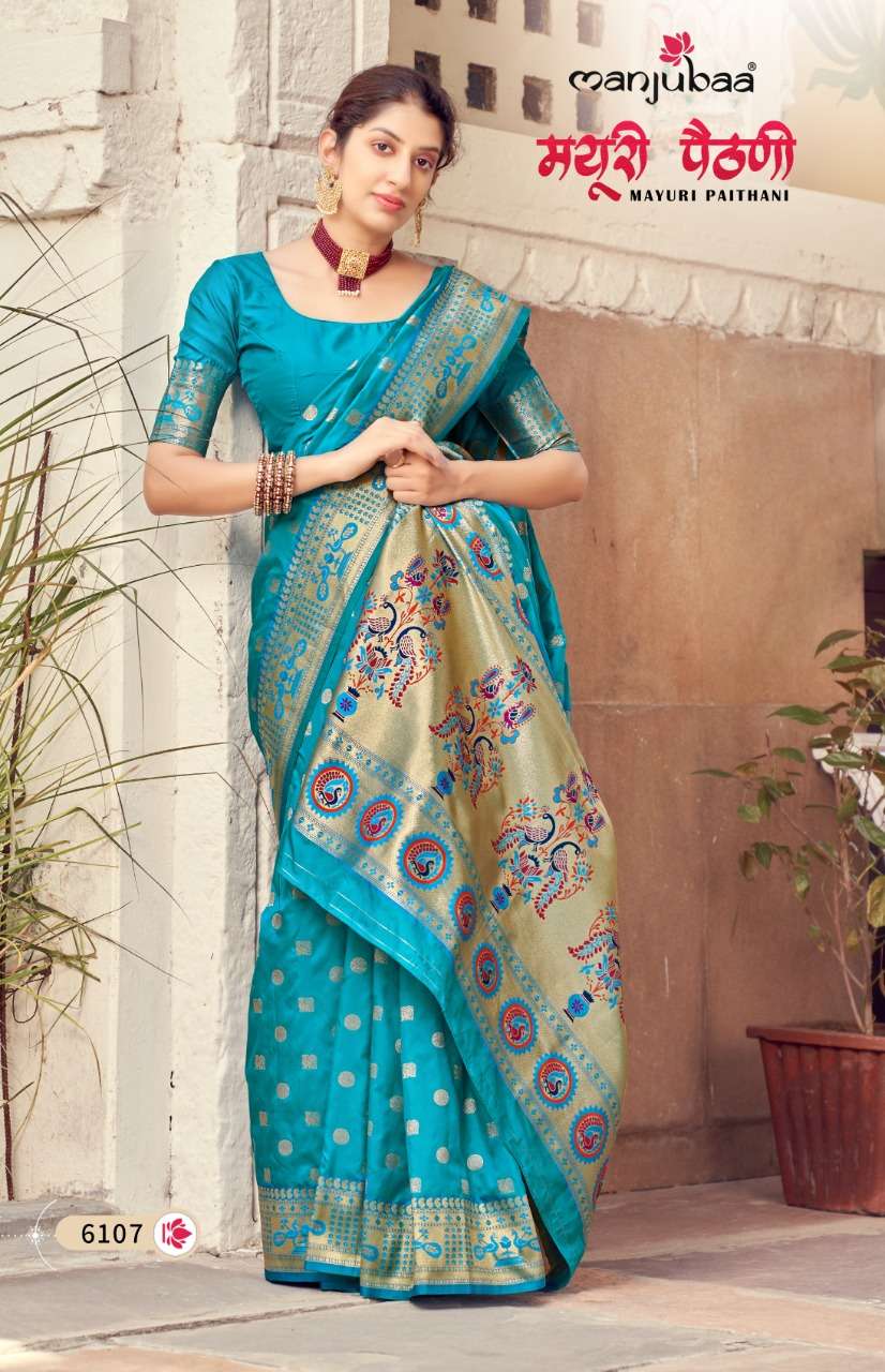 MAYURI PAITHANI BY MANJUBAA CLOTHING 6101 TO 6108 SERIES INDIAN TRADITIONAL WEAR COLLECTION BEAUTIFUL STYLISH FANCY COLORFUL PARTY WEAR & OCCASIONAL WEAR PAITHANI SILK SAREES AT WHOLESALE PRICE