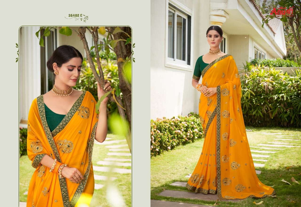 INDUKALA BY ANUSHREE 36482-A TO 36482-H SERIES INDIAN TRADITIONAL WEAR COLLECTION BEAUTIFUL STYLISH FANCY COLORFUL PARTY WEAR & OCCASIONAL WEAR GEORGETTE SAREES AT WHOLESALE PRICE