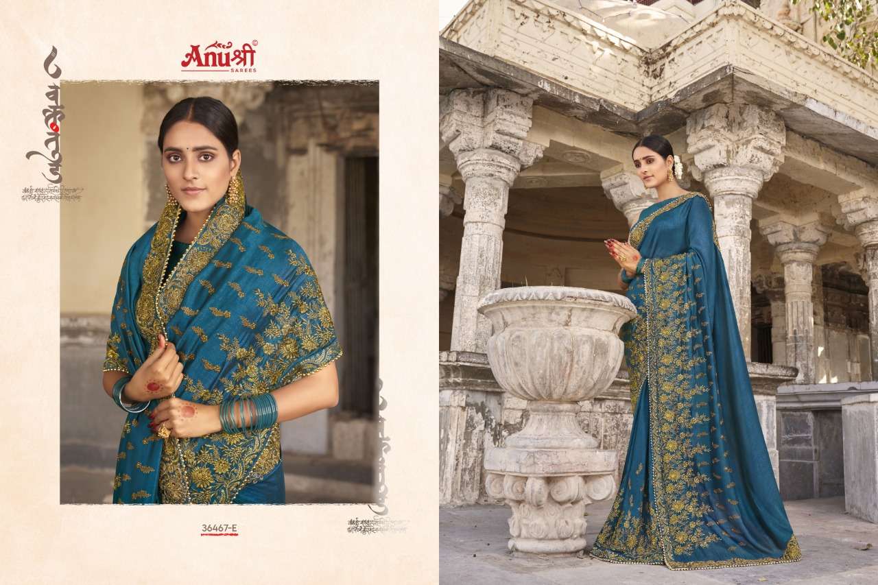 INDRASENA BY ANUSHREE 36467-A TO 36467-F SERIES INDIAN TRADITIONAL WEAR COLLECTION BEAUTIFUL STYLISH FANCY COLORFUL PARTY WEAR & OCCASIONAL WEAR VICHITRA SILK SAREES AT WHOLESALE PRICE