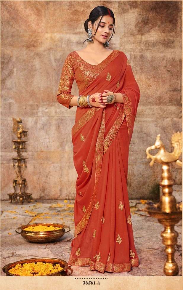 DEVSENA BY ANUSHREE 36561-A TO 36561-H SERIES INDIAN TRADITIONAL WEAR COLLECTION BEAUTIFUL STYLISH FANCY COLORFUL PARTY WEAR & OCCASIONAL WEAR CHINNON GEORGETTE SAREES AT WHOLESALE PRICE