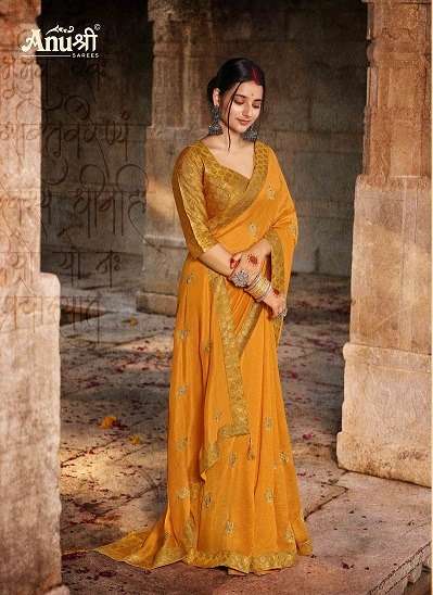 DEVSENA BY ANUSHREE 36561-A TO 36561-H SERIES INDIAN TRADITIONAL WEAR COLLECTION BEAUTIFUL STYLISH FANCY COLORFUL PARTY WEAR & OCCASIONAL WEAR CHINNON GEORGETTE SAREES AT WHOLESALE PRICE