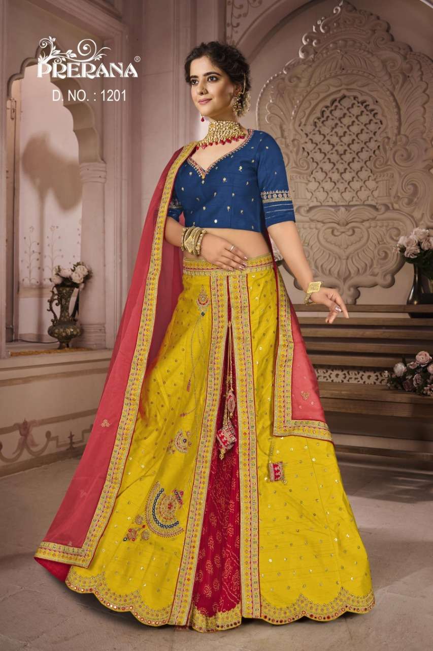 PRERANA 1201 SERIES BY PRERANA 1201 TO 1218 SERIES DESIGNER BEAUTIFUL NAVRATRI COLLECTION OCCASIONAL WEAR & PARTY WEAR FANCY LEHENGAS AT WHOLESALE PRICE