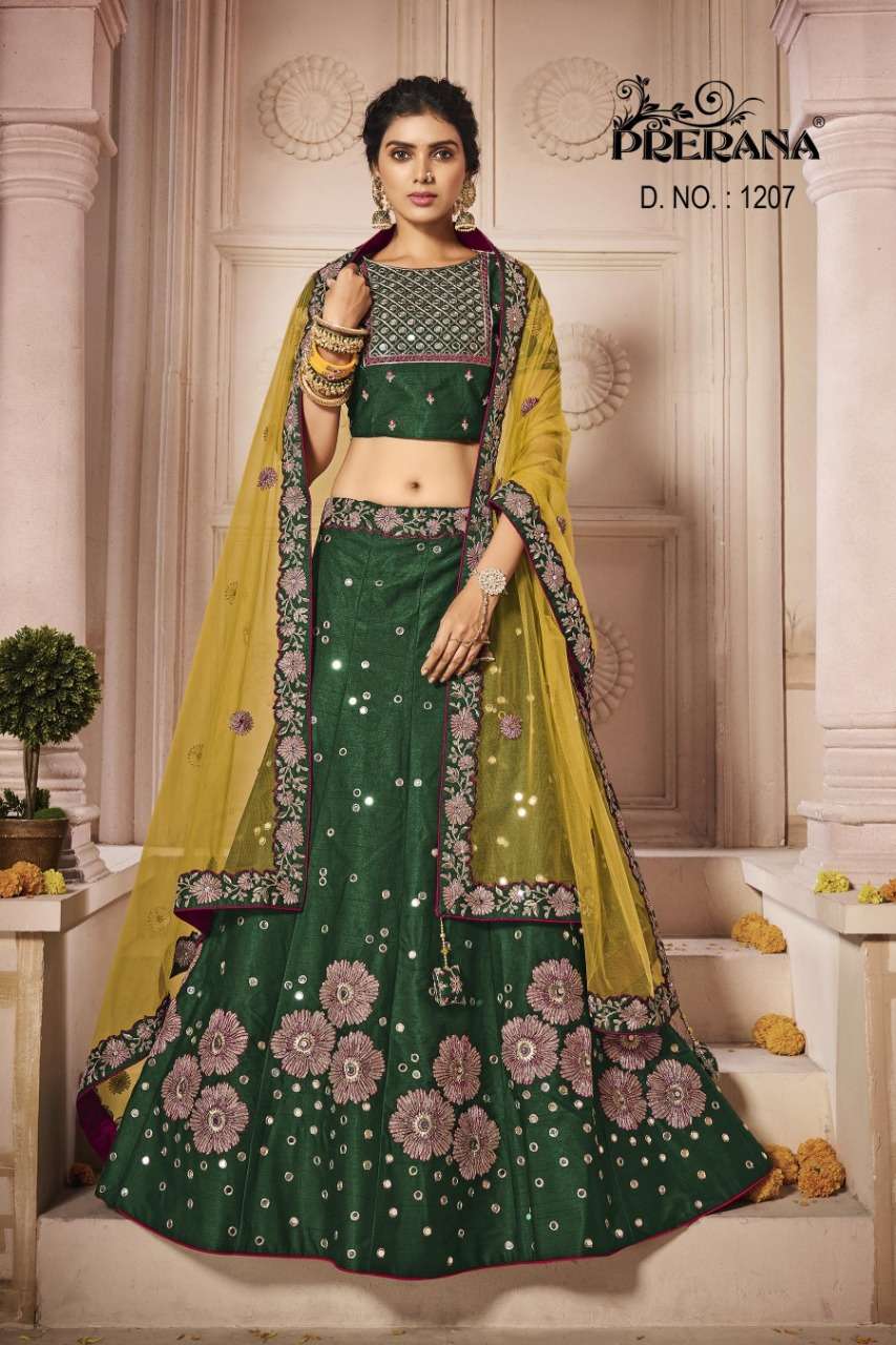 PRERANA 1201 SERIES BY PRERANA 1201 TO 1218 SERIES DESIGNER BEAUTIFUL NAVRATRI COLLECTION OCCASIONAL WEAR & PARTY WEAR FANCY LEHENGAS AT WHOLESALE PRICE