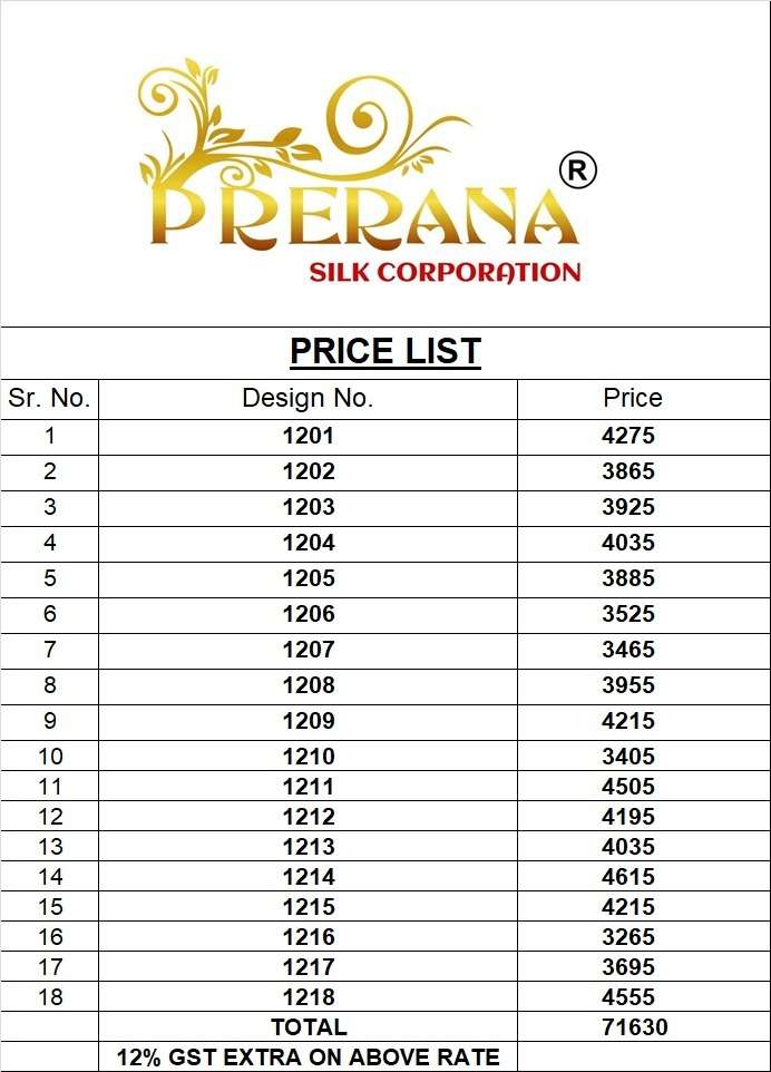 PRERANA 1201 SERIES BY PRERANA 1201 TO 1218 SERIES DESIGNER BEAUTIFUL NAVRATRI COLLECTION OCCASIONAL WEAR & PARTY WEAR FANCY LEHENGAS AT WHOLESALE PRICE