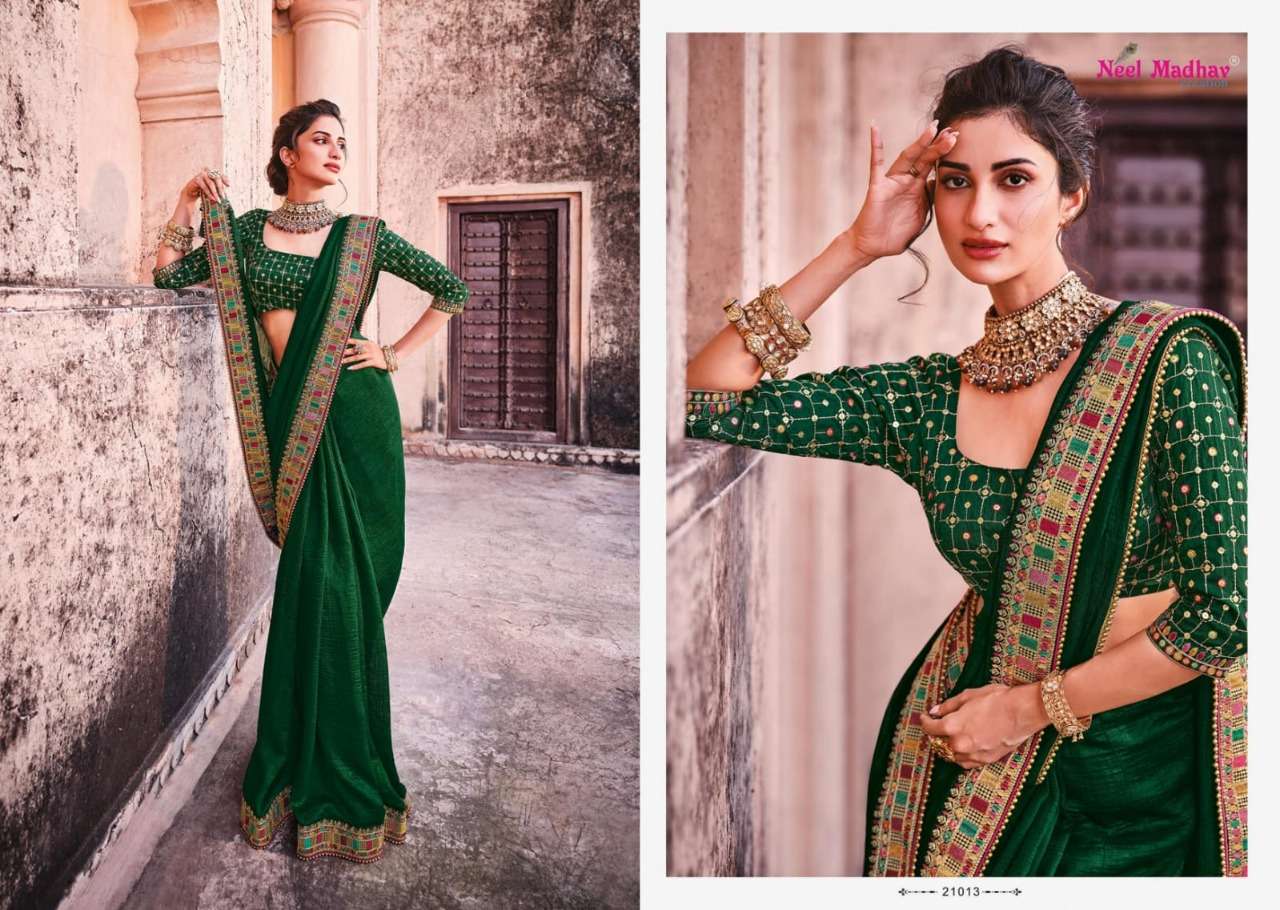 MIRISHA BY NEEL MADHAV 21001 TO 21015 SERIES INDIAN TRADITIONAL WEAR COLLECTION BEAUTIFUL STYLISH FANCY COLORFUL PARTY WEAR & OCCASIONAL WEAR FANCY SAREES AT WHOLESALE PRICE