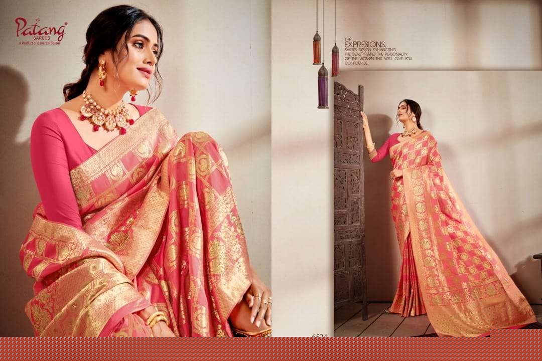 SANSKRITI BY PATANG SAREES 6521 TO 6528 SERIES INDIAN TRADITIONAL WEAR COLLECTION BEAUTIFUL STYLISH FANCY COLORFUL PARTY WEAR & OCCASIONAL WEAR SILK SAREES AT WHOLESALE PRICE