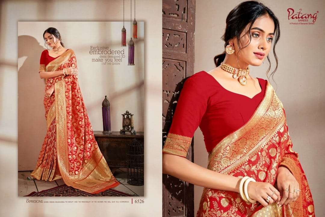 SANSKRITI BY PATANG SAREES 6521 TO 6528 SERIES INDIAN TRADITIONAL WEAR COLLECTION BEAUTIFUL STYLISH FANCY COLORFUL PARTY WEAR & OCCASIONAL WEAR SILK SAREES AT WHOLESALE PRICE