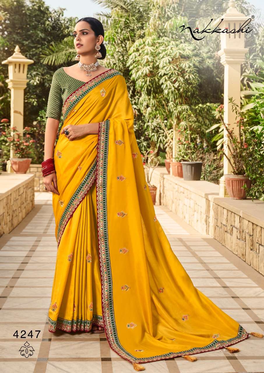 SANJH BY NAKKASHI 4247 TO 4254 SERIES INDIAN TRADITIONAL WEAR COLLECTION BEAUTIFUL STYLISH FANCY COLORFUL PARTY WEAR & OCCASIONAL WEAR SILK EMBROIDERED SAREES AT WHOLESALE PRICE