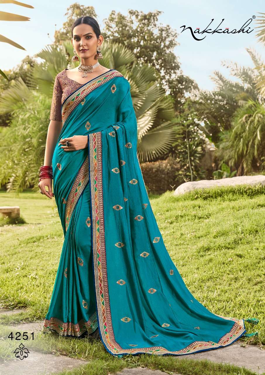 SANJH BY NAKKASHI 4247 TO 4254 SERIES INDIAN TRADITIONAL WEAR COLLECTION BEAUTIFUL STYLISH FANCY COLORFUL PARTY WEAR & OCCASIONAL WEAR SILK EMBROIDERED SAREES AT WHOLESALE PRICE