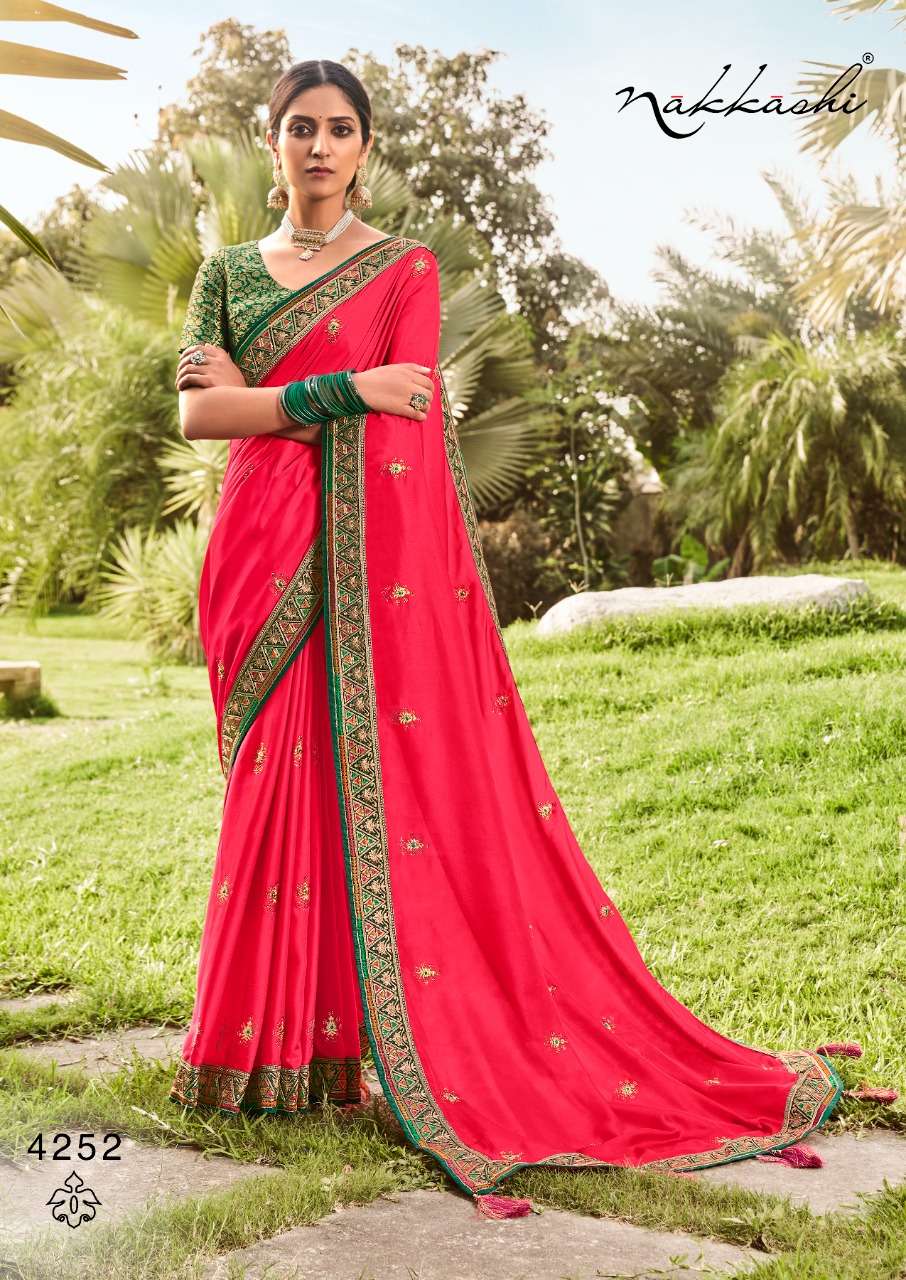 SANJH BY NAKKASHI 4247 TO 4254 SERIES INDIAN TRADITIONAL WEAR COLLECTION BEAUTIFUL STYLISH FANCY COLORFUL PARTY WEAR & OCCASIONAL WEAR SILK EMBROIDERED SAREES AT WHOLESALE PRICE