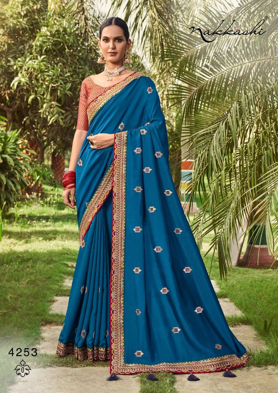 SANJH BY NAKKASHI 4247 TO 4254 SERIES INDIAN TRADITIONAL WEAR COLLECTION BEAUTIFUL STYLISH FANCY COLORFUL PARTY WEAR & OCCASIONAL WEAR SILK EMBROIDERED SAREES AT WHOLESALE PRICE