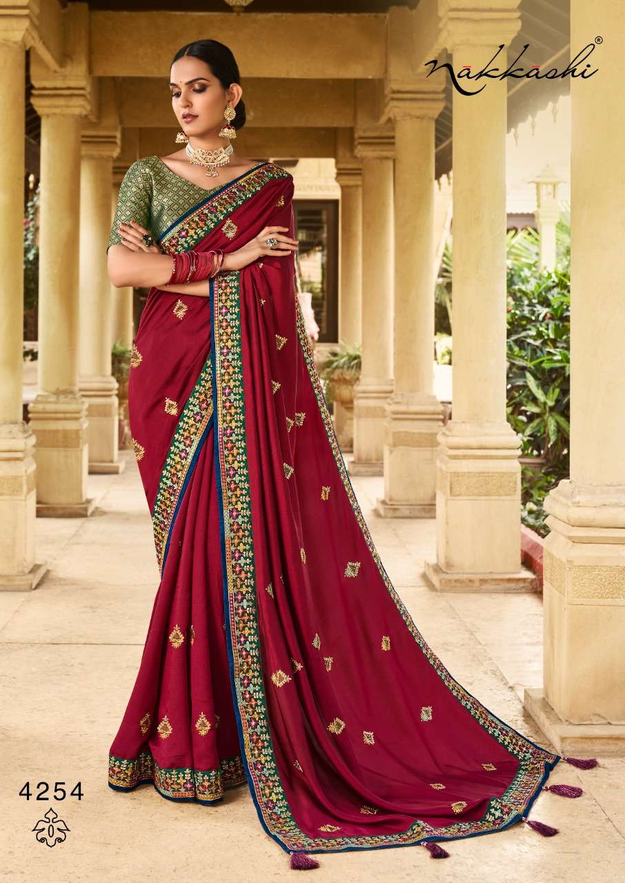 SANJH BY NAKKASHI 4247 TO 4254 SERIES INDIAN TRADITIONAL WEAR COLLECTION BEAUTIFUL STYLISH FANCY COLORFUL PARTY WEAR & OCCASIONAL WEAR SILK EMBROIDERED SAREES AT WHOLESALE PRICE