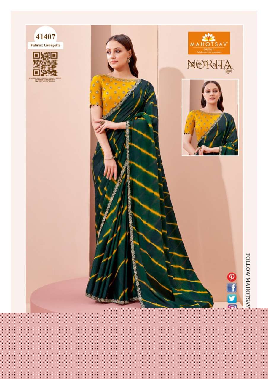 NORITA 41400 SERIES BY MAHOTSAV 41400 TO 41413 SERIES INDIAN TRADITIONAL WEAR COLLECTION BEAUTIFUL STYLISH FANCY COLORFUL PARTY WEAR & OCCASIONAL WEAR GEORGETTE/BRASSO SAREES AT WHOLESALE PRICE