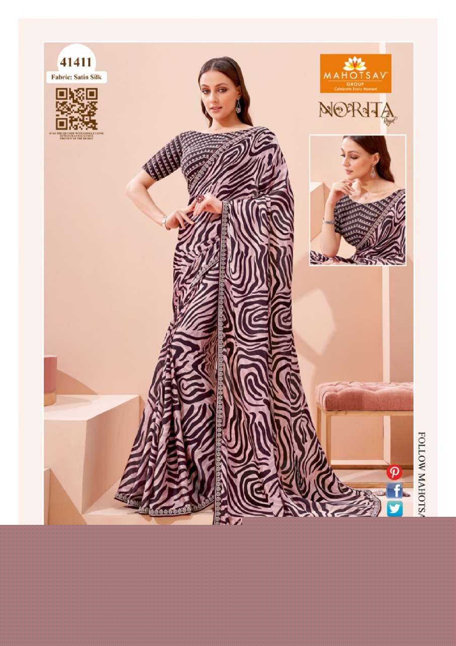 NORITA 41400 SERIES BY MAHOTSAV 41400 TO 41413 SERIES INDIAN TRADITIONAL WEAR COLLECTION BEAUTIFUL STYLISH FANCY COLORFUL PARTY WEAR & OCCASIONAL WEAR GEORGETTE/BRASSO SAREES AT WHOLESALE PRICE