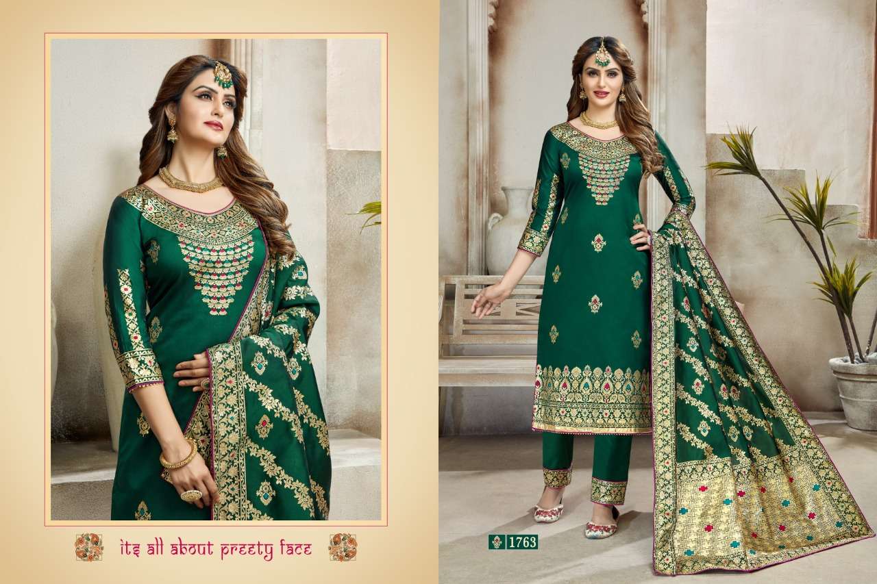 RAJJO VOL-3 BY A.M. CREATION 1761 TO 1766 SERIES BEAUTIFUL SUITS COLORFUL STYLISH FANCY CASUAL WEAR & ETHNIC WEAR JACQUARD SILK DRESSES AT WHOLESALE PRICE