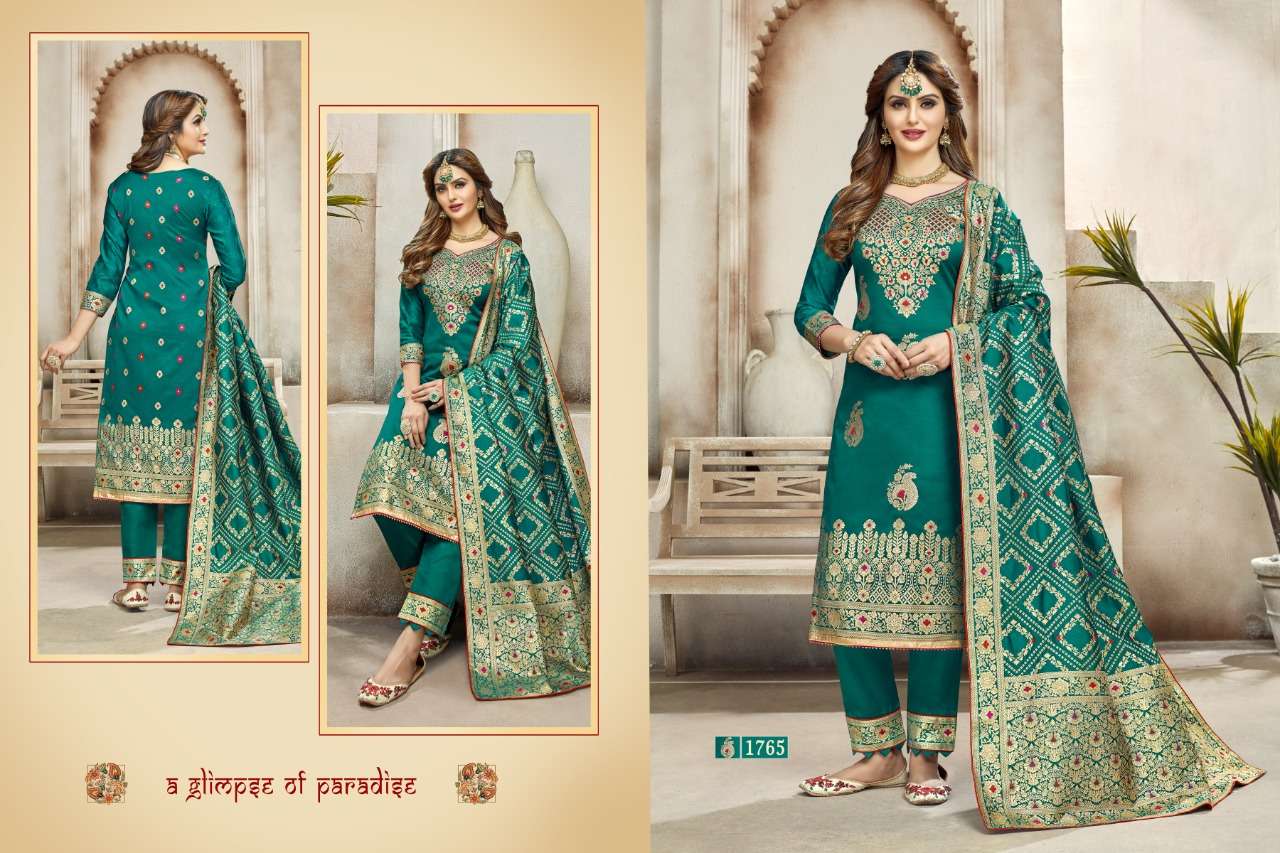 RAJJO VOL-3 BY A.M. CREATION 1761 TO 1766 SERIES BEAUTIFUL SUITS COLORFUL STYLISH FANCY CASUAL WEAR & ETHNIC WEAR JACQUARD SILK DRESSES AT WHOLESALE PRICE
