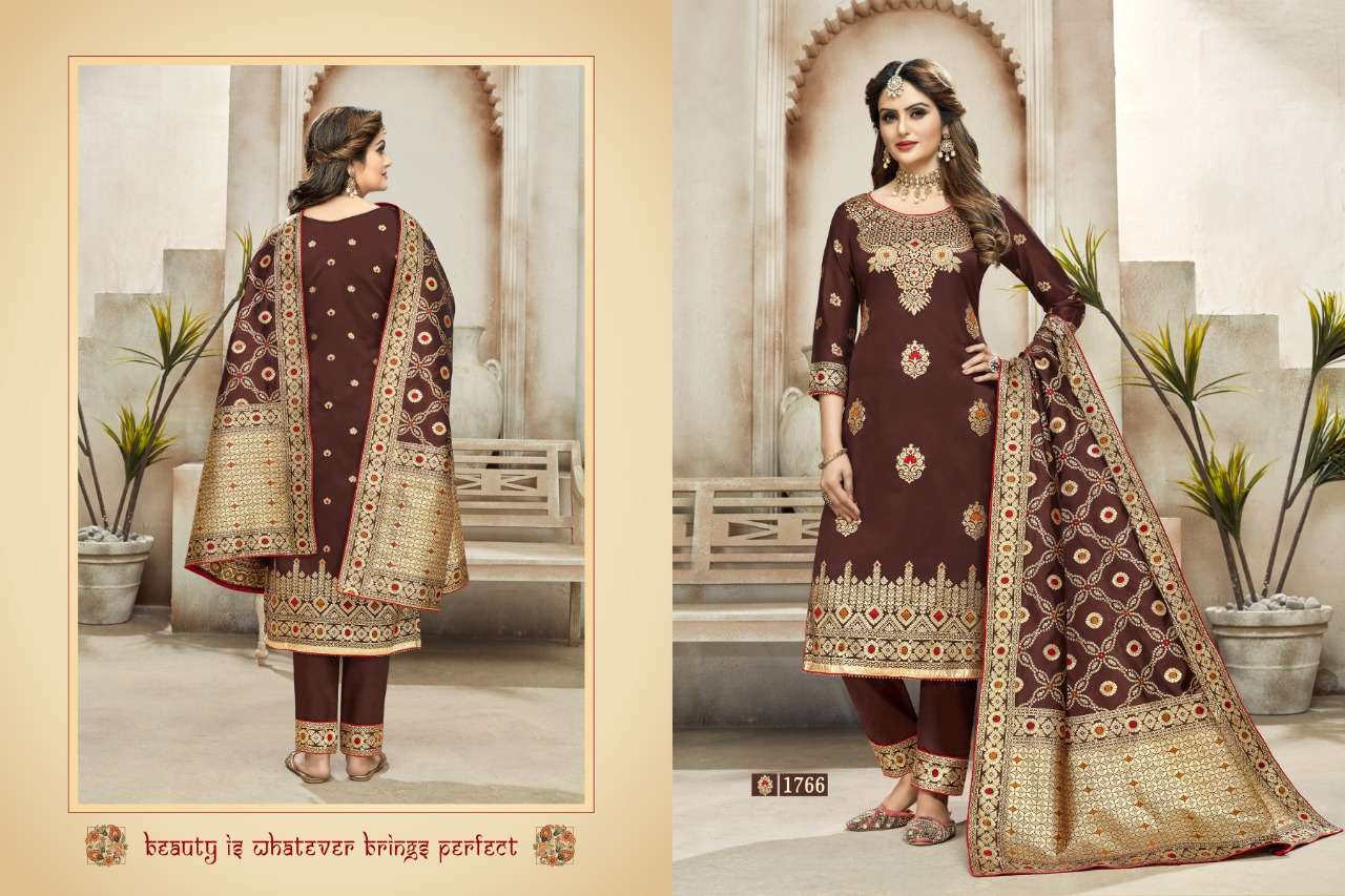 RAJJO VOL-3 BY A.M. CREATION 1761 TO 1766 SERIES BEAUTIFUL SUITS COLORFUL STYLISH FANCY CASUAL WEAR & ETHNIC WEAR JACQUARD SILK DRESSES AT WHOLESALE PRICE