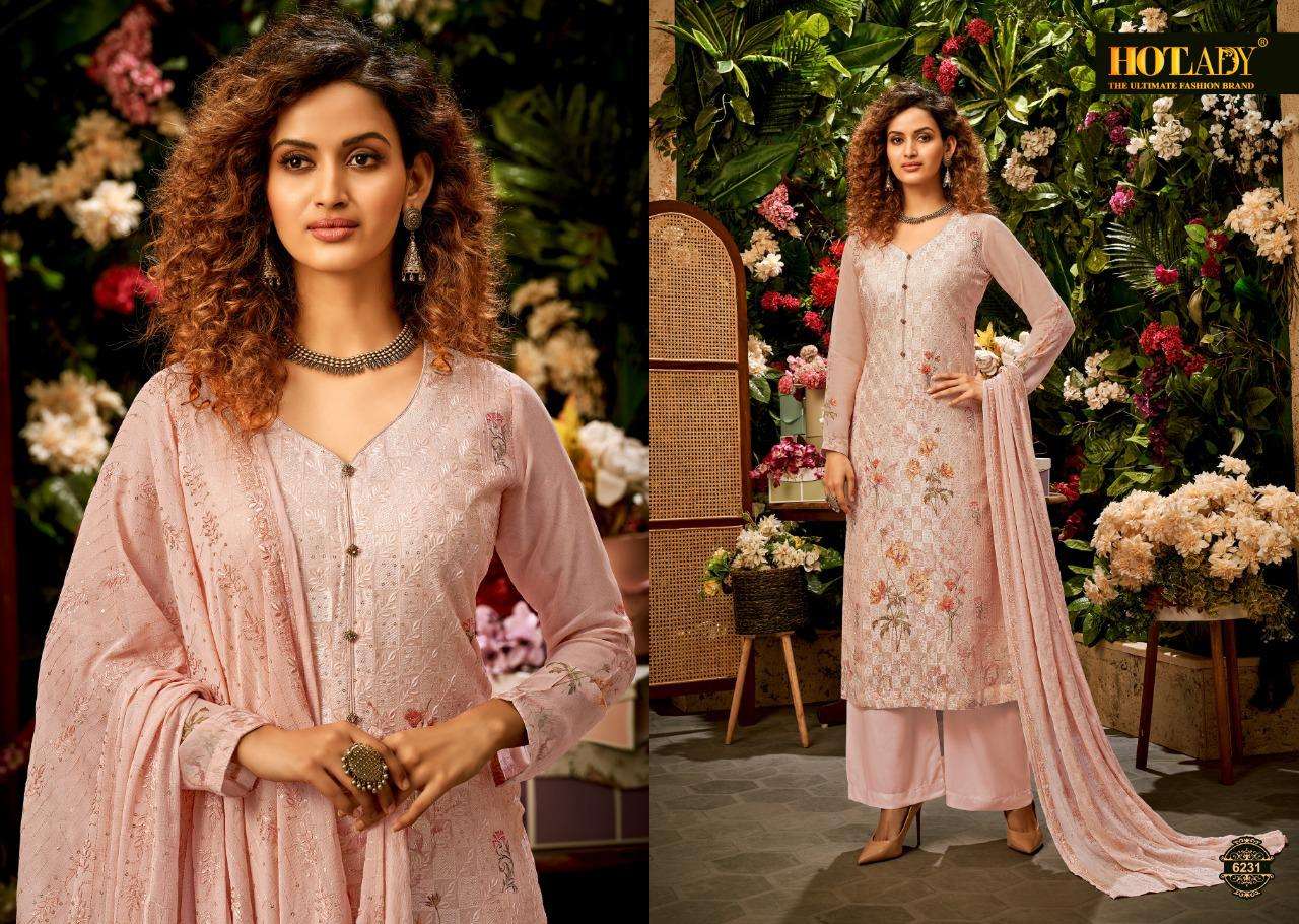 SAMISHA VOL-3 BY HOT LADY 6231 TO 6237 SERIES DESIGNER SUITS BEAUTIFUL STYLISH FANCY COLORFUL PARTY WEAR & OCCASIONAL WEAR PURE VISCOSE BEMBERG GEORGETTE EMBROIDERED DRESSES AT WHOLESALE PRICE