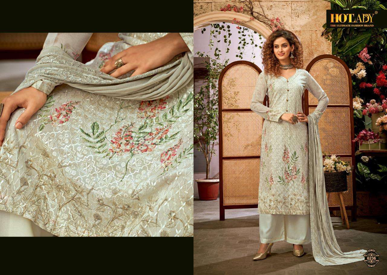 SAMISHA VOL-3 BY HOT LADY 6231 TO 6237 SERIES DESIGNER SUITS BEAUTIFUL STYLISH FANCY COLORFUL PARTY WEAR & OCCASIONAL WEAR PURE VISCOSE BEMBERG GEORGETTE EMBROIDERED DRESSES AT WHOLESALE PRICE