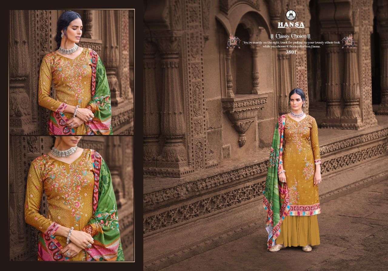 AARADHYA BY HANSA PRINTS 3801 TO 3806 SERIES BEAUTIFUL STYLISH SUITS FANCY COLORFUL CASUAL WEAR & ETHNIC WEAR & READY TO WEAR PASHMINA DIGITAL PRINT WITH HAND WORK DRESSES AT WHOLESALE PRICE