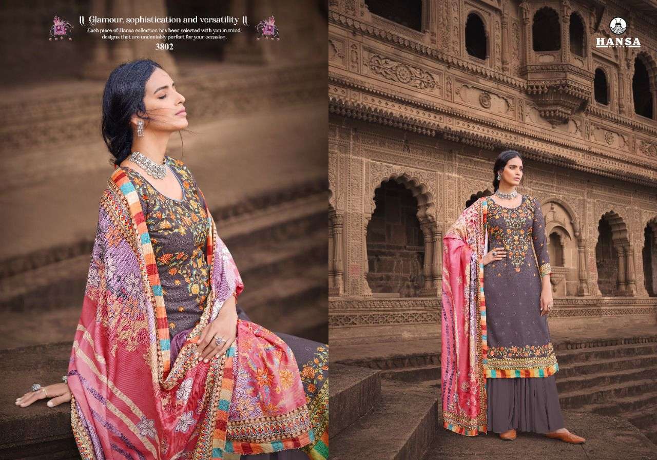 AARADHYA BY HANSA PRINTS 3801 TO 3806 SERIES BEAUTIFUL STYLISH SUITS FANCY COLORFUL CASUAL WEAR & ETHNIC WEAR & READY TO WEAR PASHMINA DIGITAL PRINT WITH HAND WORK DRESSES AT WHOLESALE PRICE