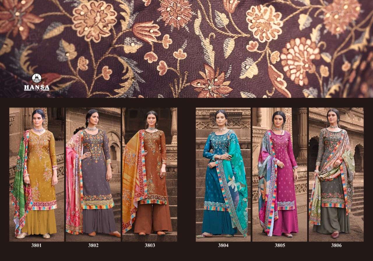 AARADHYA BY HANSA PRINTS 3801 TO 3806 SERIES BEAUTIFUL STYLISH SUITS FANCY COLORFUL CASUAL WEAR & ETHNIC WEAR & READY TO WEAR PASHMINA DIGITAL PRINT WITH HAND WORK DRESSES AT WHOLESALE PRICE